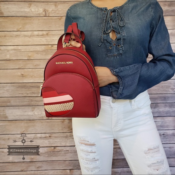 NWT Michael Kors Abbey Xs Backpack Cherry Hearts - Picture 4 of 8